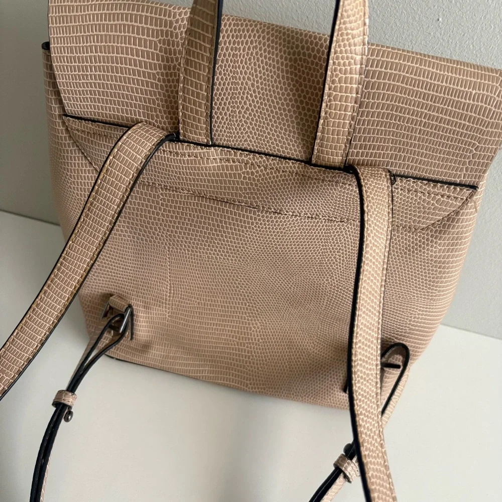 Taupe Lizard Embossed Backpack‎ Purse Minimal Neutral